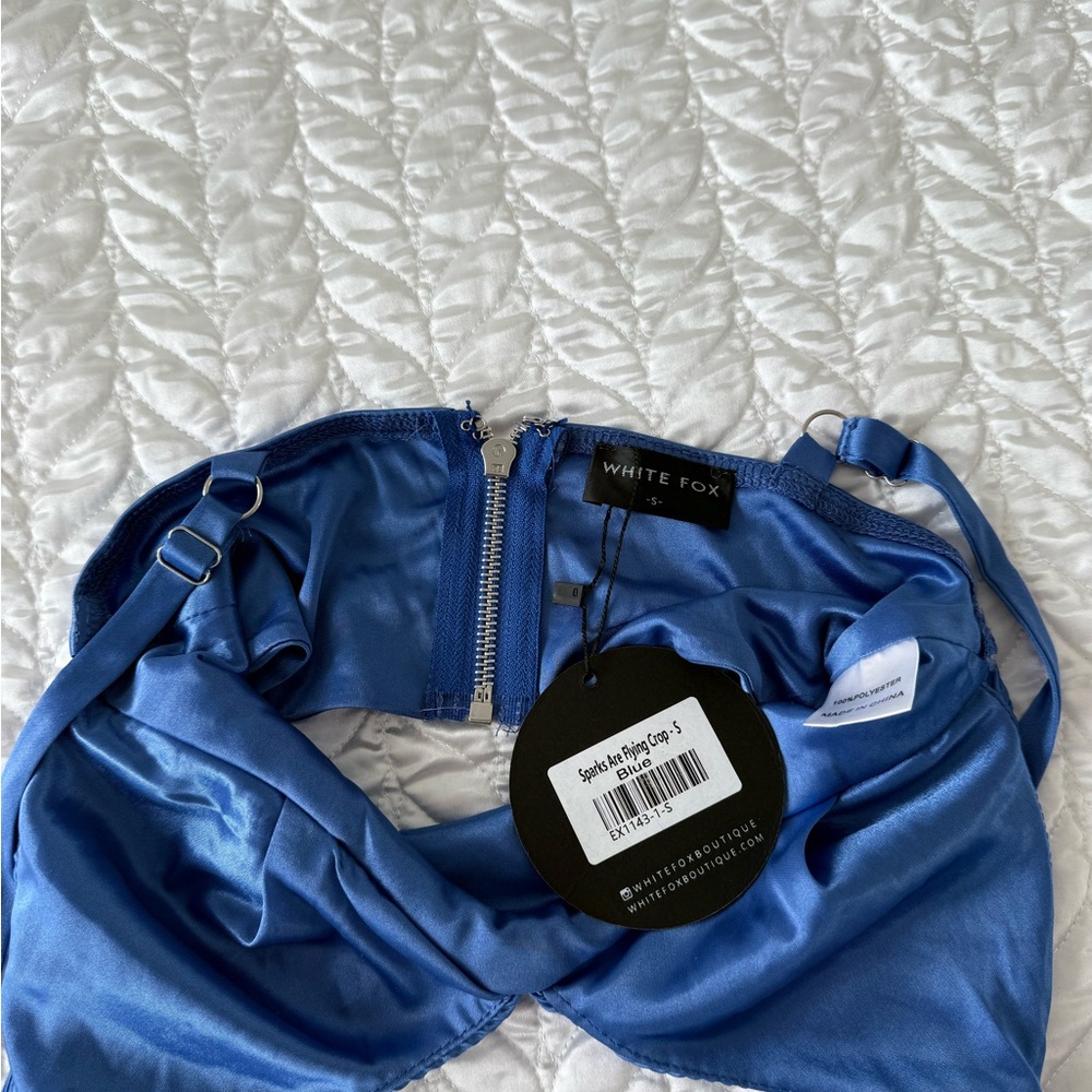 Blue Ribbed Crop Top - Picture 5 of 5